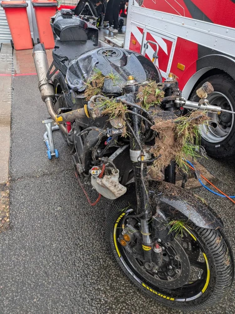 Aaron's race bike after a crash at over 100 mph at Donington Park